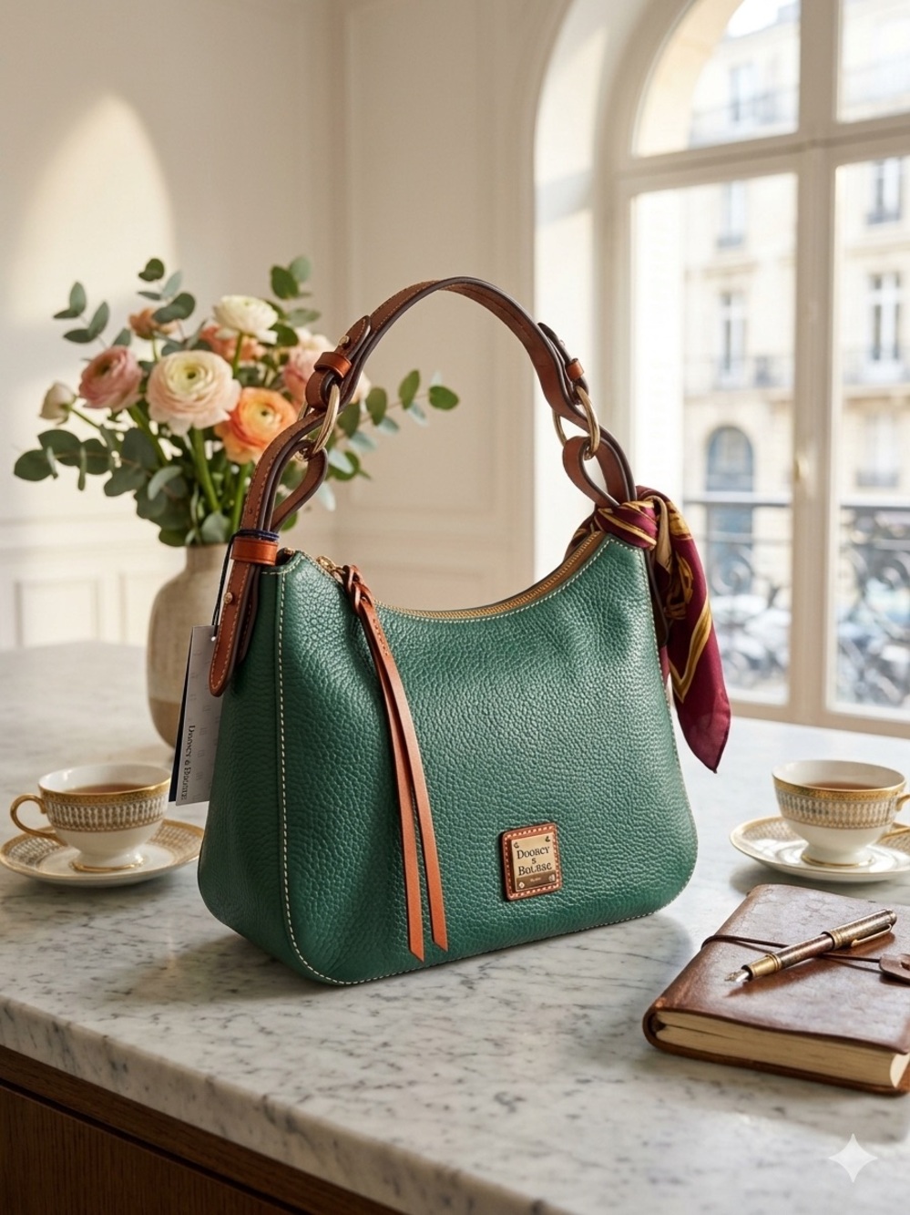 Dooney & Bourke Forest Green Pebble Leather Hobo Bag NWT